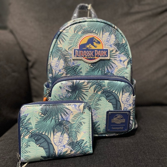 Loungefly Jurassic Park palm frond backpack & wallet - Picture 1 of 10